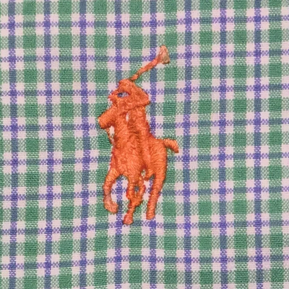 VTG Ralph Lauren Button Down Shirt Mens XL Green Check Classic Fit Orange Pony